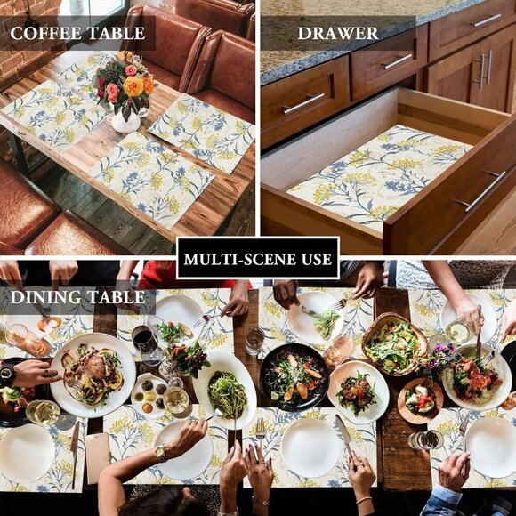 Dining Table Placemats Set Of 6Cotton Linen,Vintage Floral Plant,Heat Resistant - Picture 5 of 8
